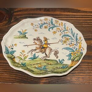 Hand-painted Talavera pottery plate - Signed D Mancebo Horse and Rider